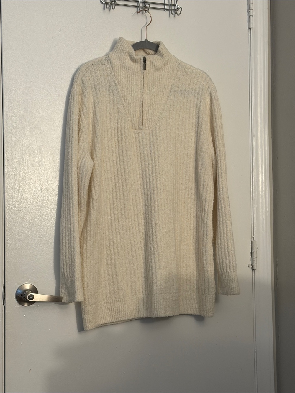 L.L. Bean Cream Ribbed Half-Zip Turtleneck Sweater
